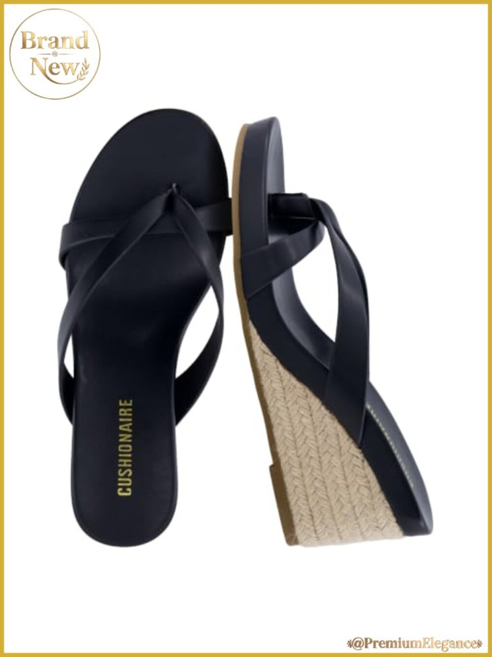 Espadrille Wedge Thong Platform Sandals Slip-On Cross Strap Faux Leather